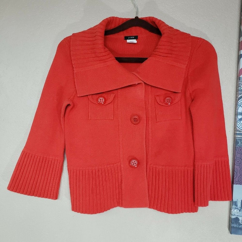 Orange knit button front cardigan